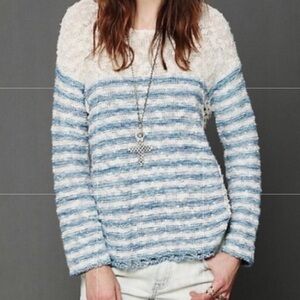 FREE PEOPLE Blue the-Striped Preppy Sweater in medium
